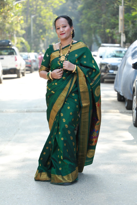 Forest Green Paithani Saree