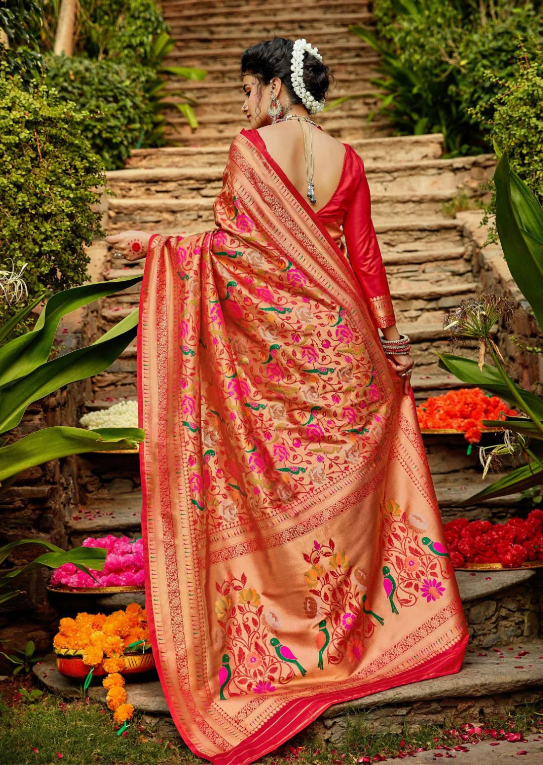 Brocade Paithani - Ruby Red